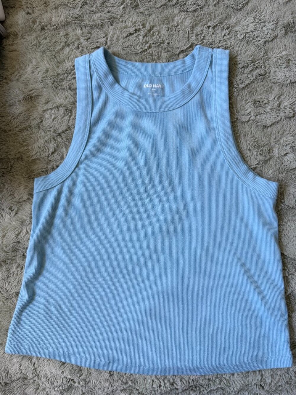 Ribbed High Neck Tank Top Baby Blue Size Large